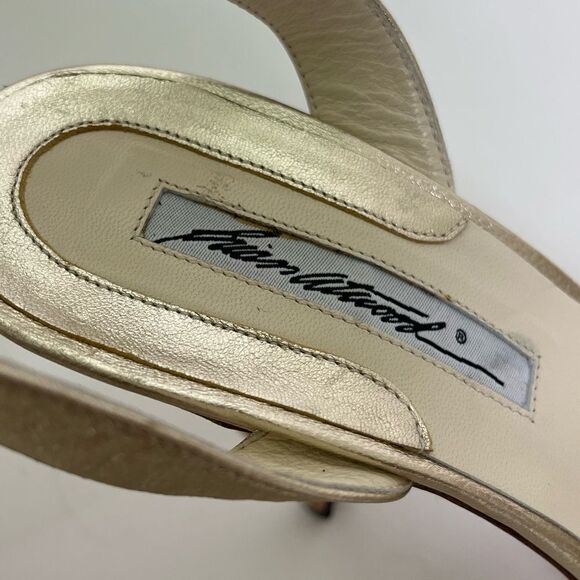 Brian Atwood Crystal Embellished High Heels Metallic Gold Ankle Strap Italy 38 8 - Picture 9 of 12